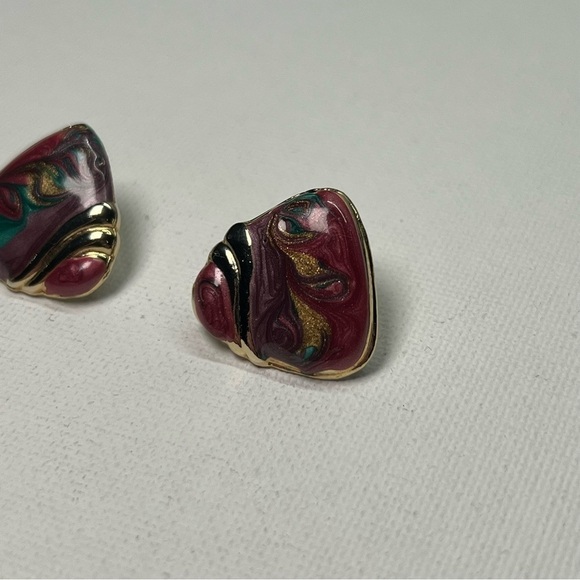 Vintage Gold Tone and Purple/Green Enamel Stud Earrings - Picture 3 of 9